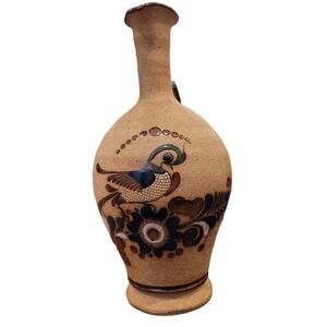 Vintage Ceramic Tonala Quail Flower Mexican Pitcher Juice Beverage Jug